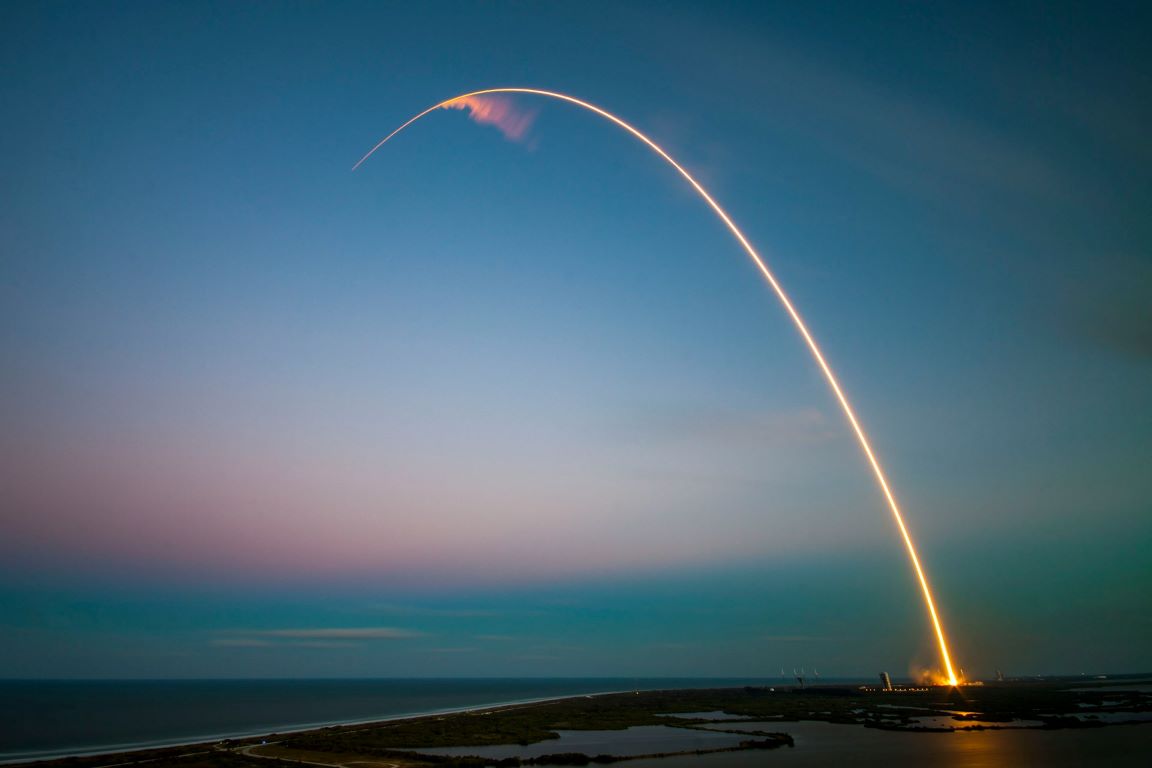 rocket launching with long exposure to see the rocket trail